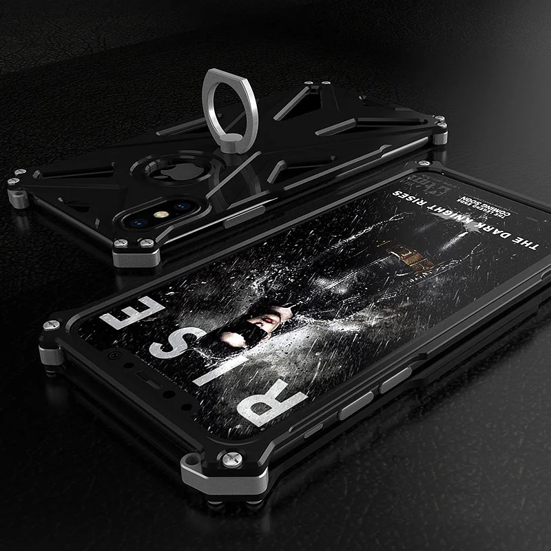 

Case For Apple iphone x 7 8 6 6s Plus Luxury Doom armor Dirt Shock Anti-knock Metal Aluminum phone bags case With Finger Ring