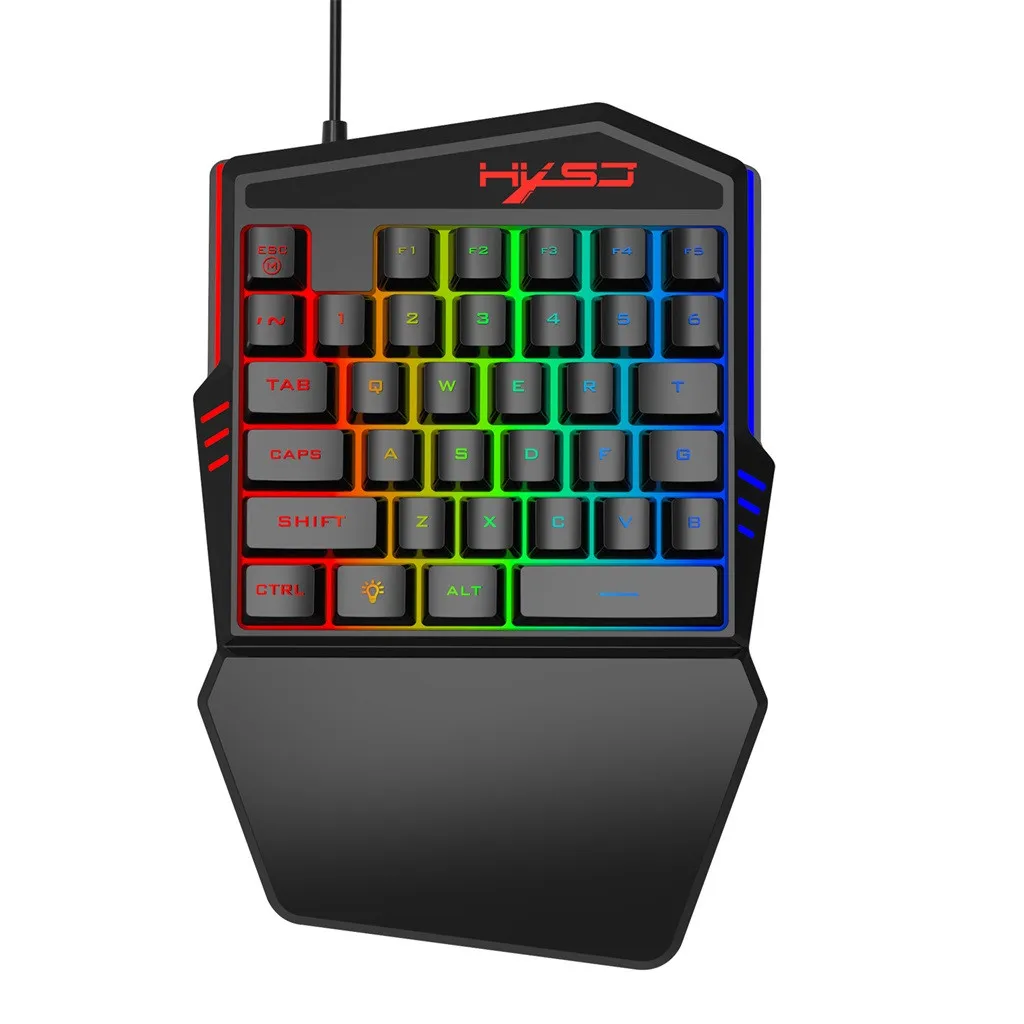 Беспроводные устройства HXSJ HZ22 эргономичная многоцветная подсветка Проводная клавиатура с одной рукой+ мышь