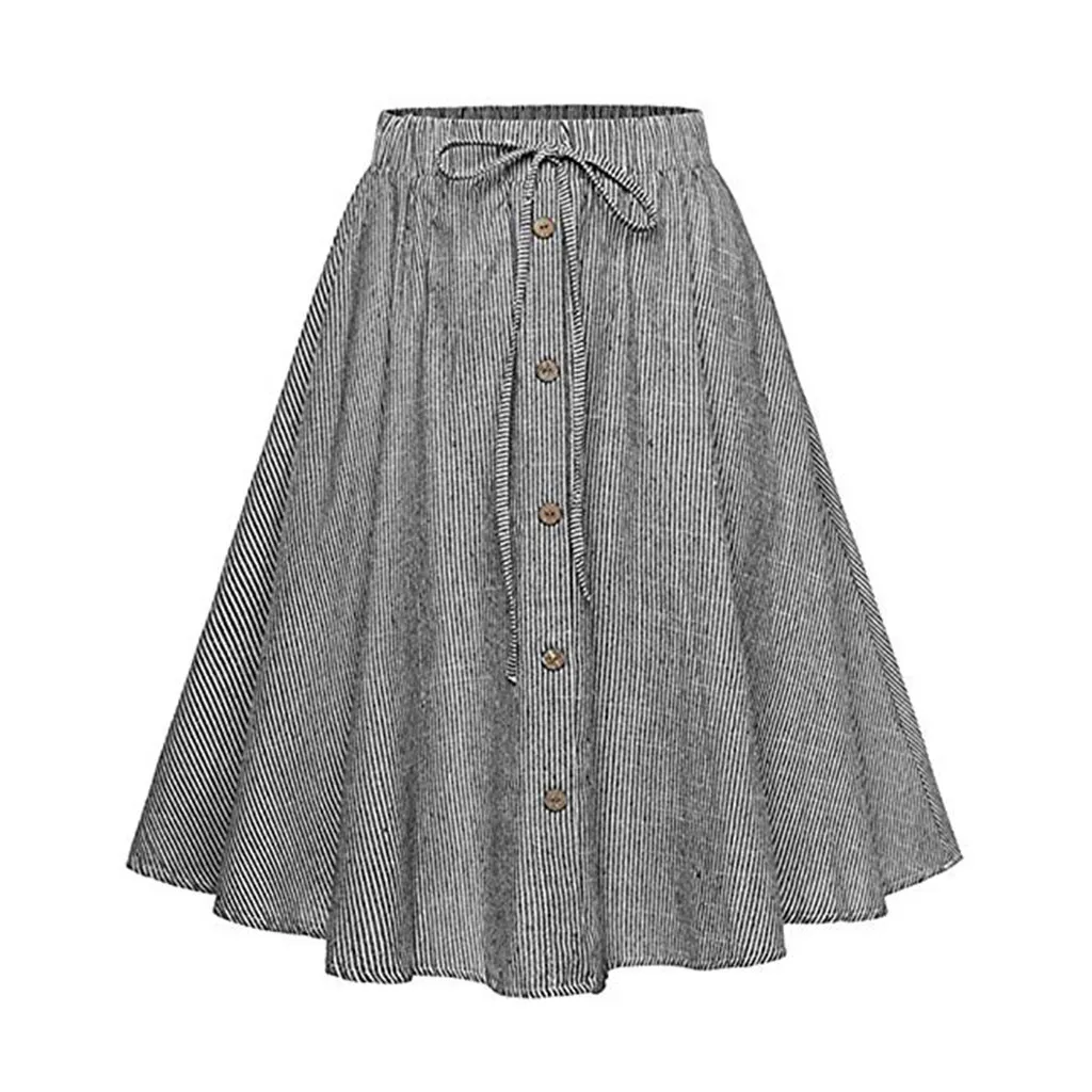 

Women's Skirt Skirts faldas jupe femme shein saia Women Stripe Single-breasted Lace High Waist Plain Skater Flared Skirt #50