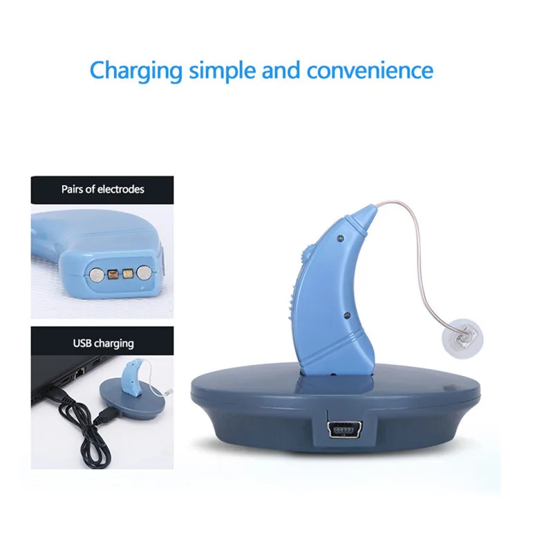  1pcs BTE USB Charge Hearing Aid Wireless Invisible Amplify Sound Portable For Hearing Loss Patient 