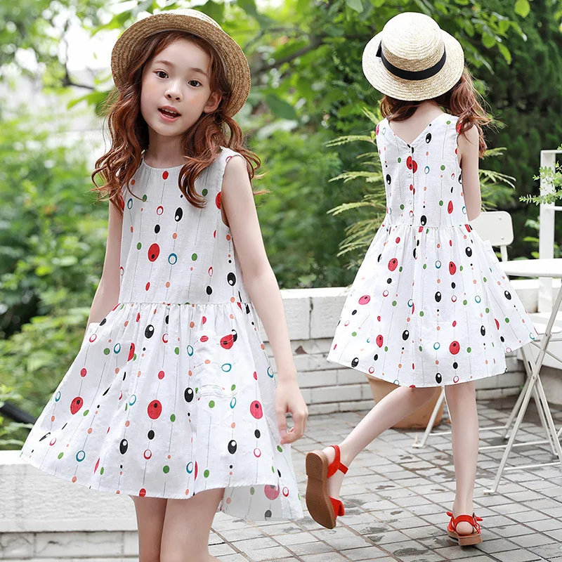 

School Girl Dress 2019 Summer Vocation New Girl Clothes Casual Sundress Sleeveless Cute Dress Princess Dress Age 5 6 7 8 9 Years