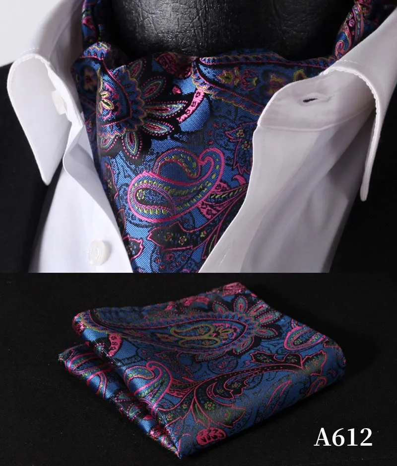 Синий цветочный Шелковый Аскот Карманный квадратный шейный платок, повседневное жаккардовое платье шарфы галстуки Тканые Вечерние Аскот платок Набор# A6 - Цвет: A612 Paisley