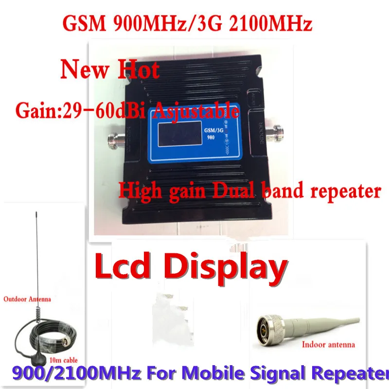 

New GSM 3G Signal Booster Repeater amplifer GSM 3G WCDMA Repeater 29-60db gain adjustable Set 900MHz 2100MHz Dual Bands booster