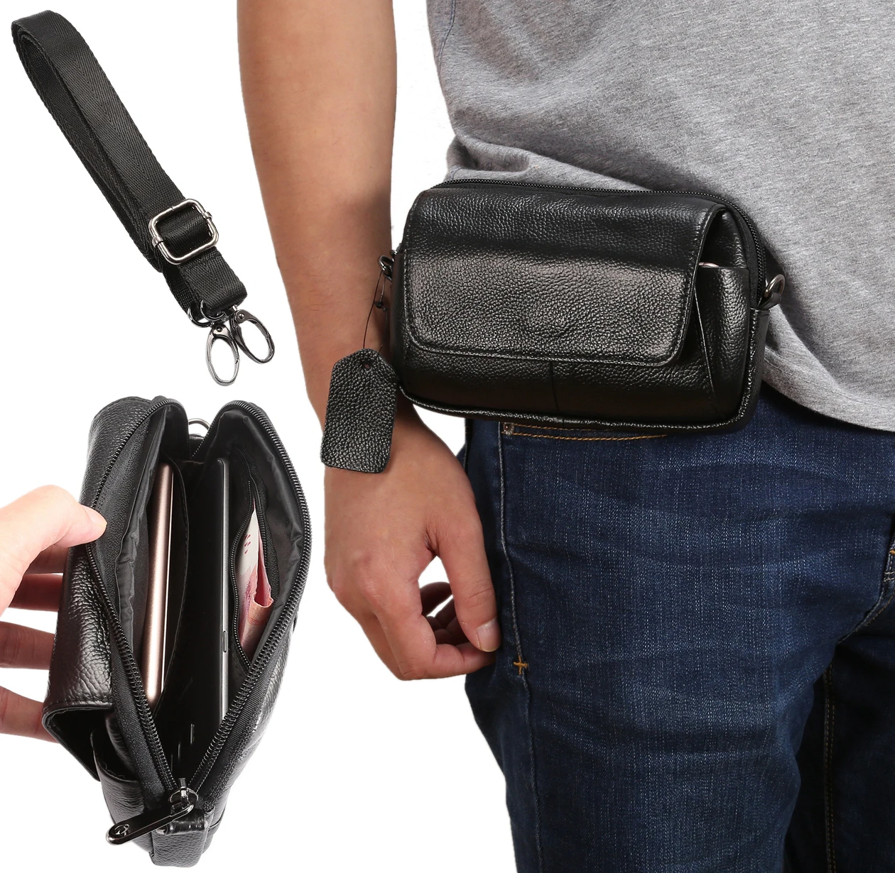 2in1 Men Genuine Leather Case Shoulder Bag Business Men Wallet Purse