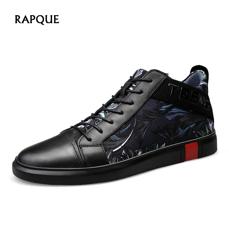 

High quality Men's casual shoes men genuine leather fashion black ankle boots men print shoes male big size comfortable shoe