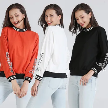 

Fashion Striped loose fleece Sweatshirt Women winter Autumn Casual Clothing Female Round Neck Pullover black white hoodies tops