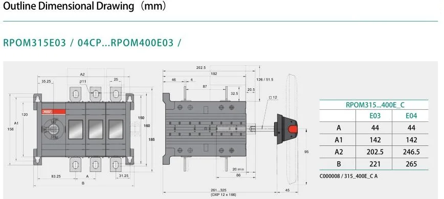 RPOM-400E03C 400A 3-канальный безобрывный переключатель перекидной переключатель