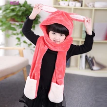 SH069 Cute Rabbit Ear Winter Scarf Hat Glove Sets for Kids Boys Girls Warm Fleece Winter Scarf Child Fancy Riding Trapper Cap