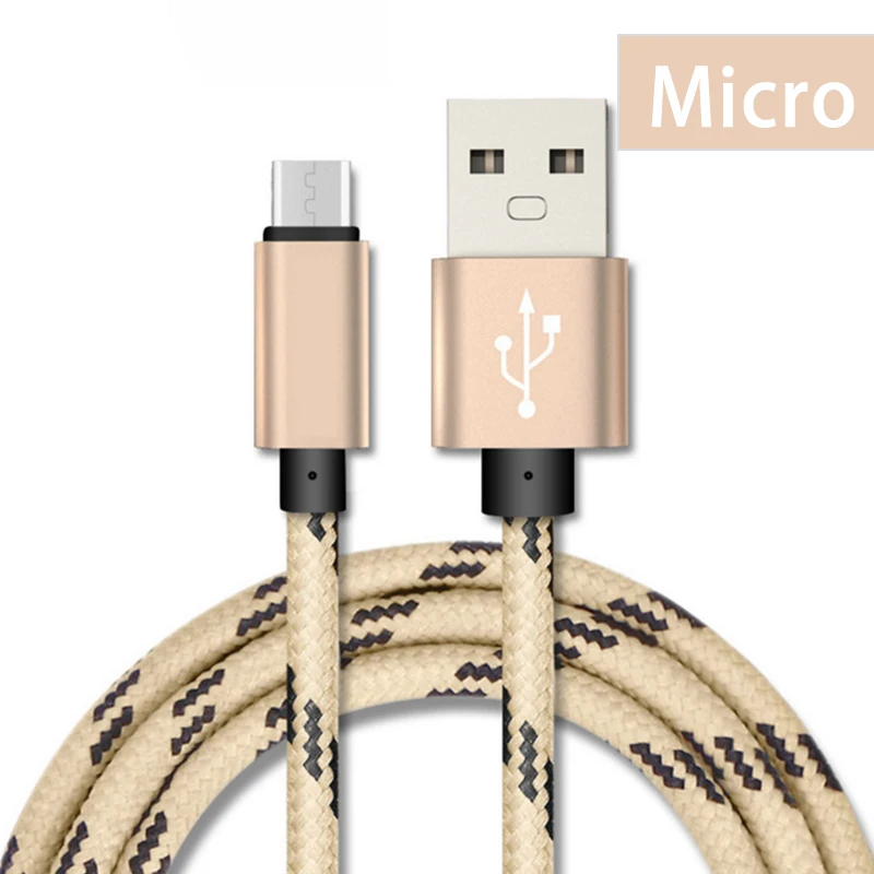 Micro USB кабель Универсальный зарядный кабель для телефонов Android синхронизации данных зарядное устройство 1 м провод 5V2A Быстрая зарядка нейлоновые кабели для передачи данных - Цвет: Золотой