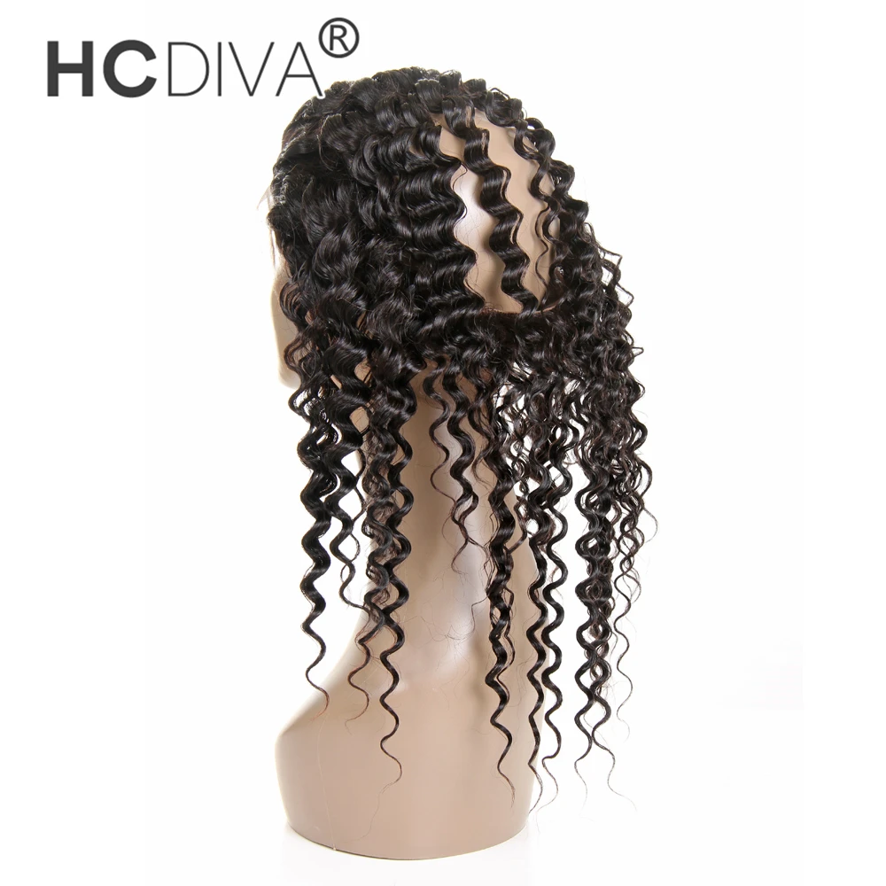 360 Lace Frontal Closure Remy Brazilian Deep Wave Human Hair Closure with Baby Hair Free Part No Tangle Natural Color HCDIVA