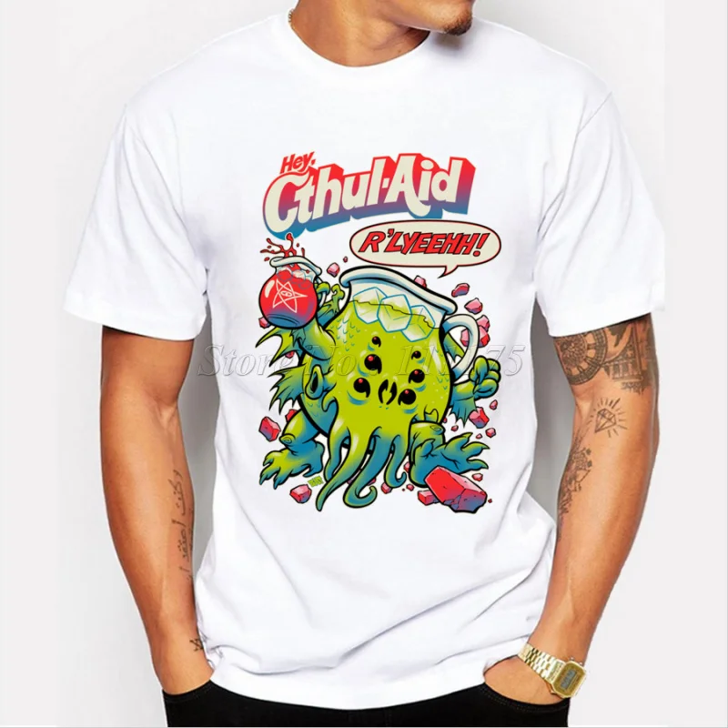 

New Arrival Men's Fashion Cute Cthulhu Printed T shirt Cool Tops Short Sleeve Hipster Tees