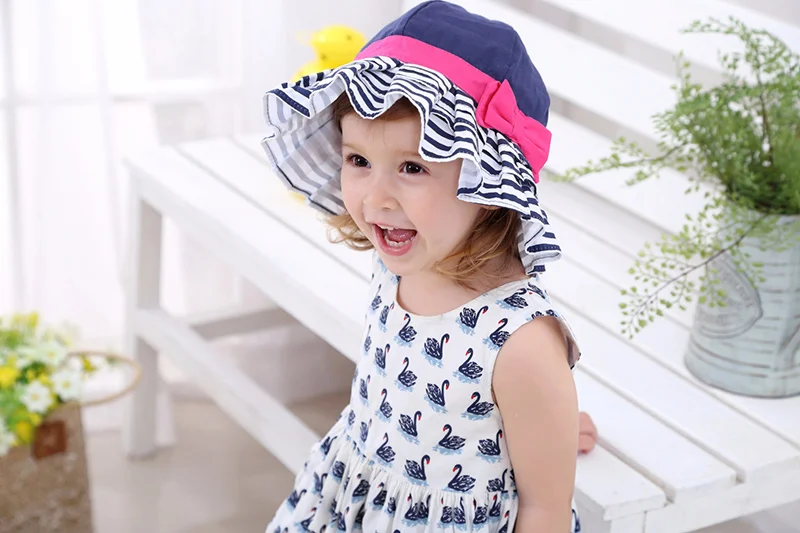 Rose Red Bow Baby Girls Hat Fashion Striped Bucket Hat For Girls Wide Brim Sun Cap Hat Spring Summer Panama Baby Girls Clothing (11)