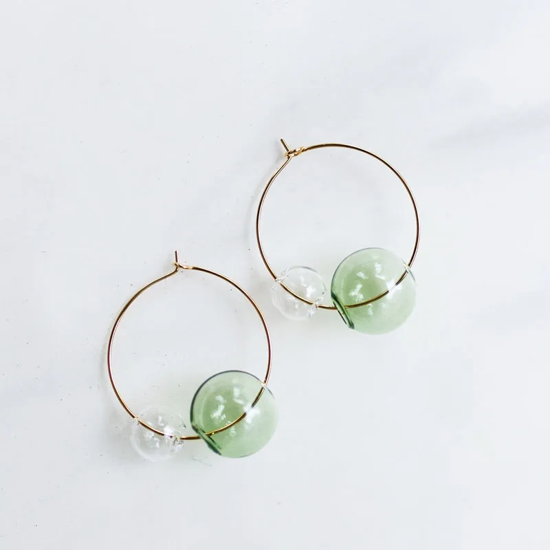 Original Hand Blown Glass Hoop Earrings For Women Fresh Transparent Bubble Korean Earrings 2018 Christmas Earrings Femme Bijoux