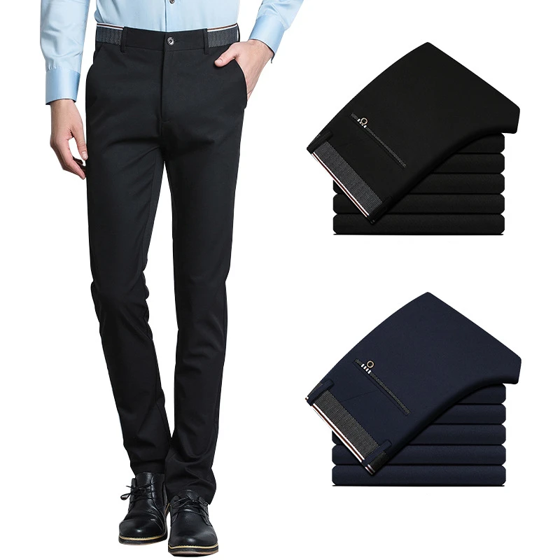 

2019 Stretch Casual Four Seasons Business Men's Straight Trousers Men Wear Comfortable warm Trousers Male Clothing No Fade