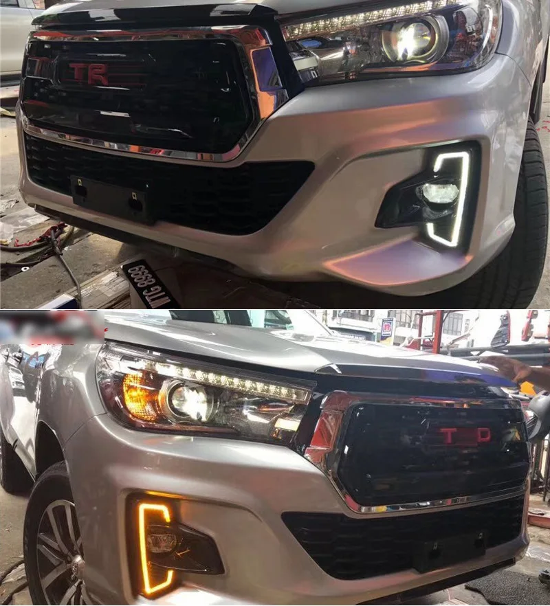 Для Toyota Hilux Revo Rocco DRL светодиодный дневные ходовые огни Diglight 12 В ABS противотуманная фара с желтым сигналом поворота