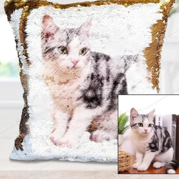 

Tyteps Customized Cushion Cover with Your Image Sequins Cover Throw