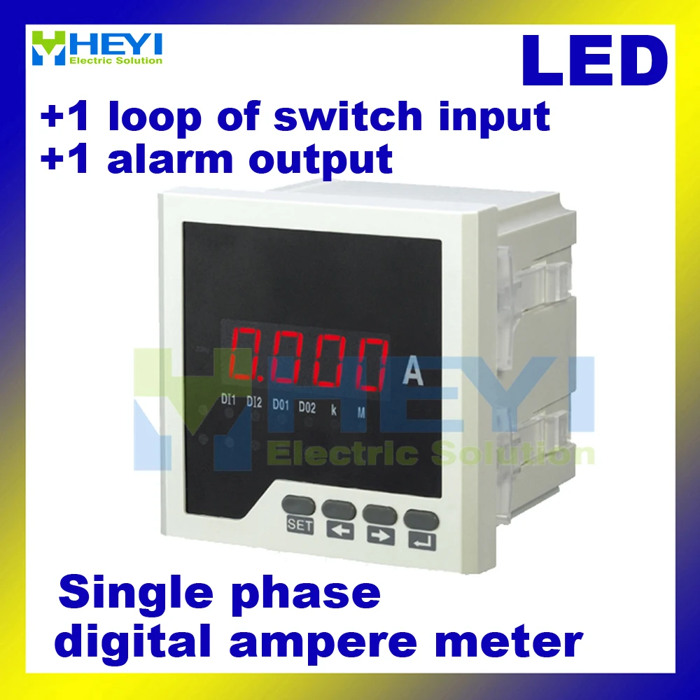 

Ampmeter HY-AA square type LED single phase digital ampere meter Class 0.5 with 1 loop of switch input and 1 alarm output