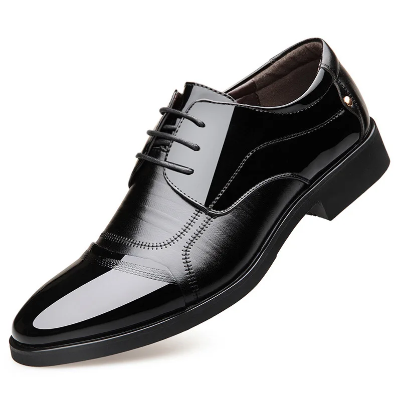 

Factory direct luxury low-key men business shoes sewing thread decorative patent leather pointed brand casual single shoes male
