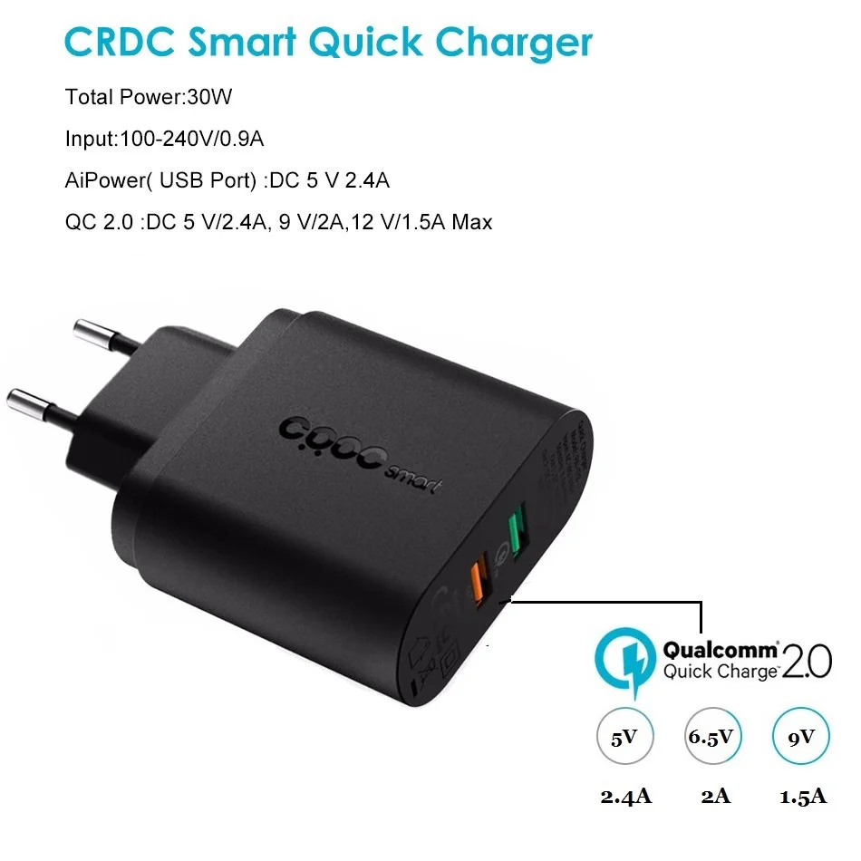 Crdc Quick Charge 2.0 30 Вт быстрый usb телефон Зарядное устройство адаптер для Xiaomi Samsung Galaxy S8 iPhone Портативный мобильного телефона стены Зарядное устрой...