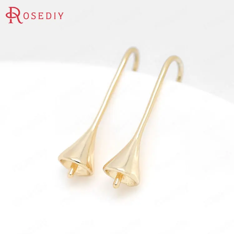 

(33219)10PCS 26*7MM Pin 1.2MM 24K Champagne Gold Color Plated Brass Half Hole Beads Earring Hooks Jewelry Findings Accessories