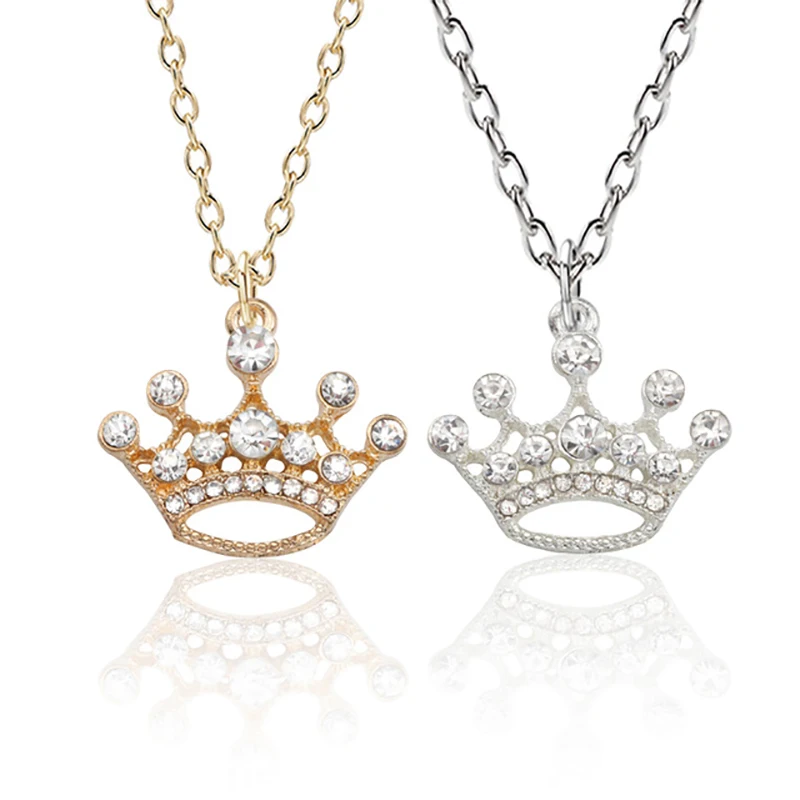

Fashion Luxury Crystal Openwork Crown Necklace Personality Gold Silver Princess Pendant Couple Necklace Ladies Jewelry Gift