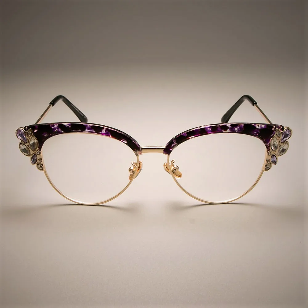 CCSPACE Великолепные женские очки кошачий глаз, блестящие стразы, оправа для женщин, брендовые дизайнерские очки, оптические очки 45120