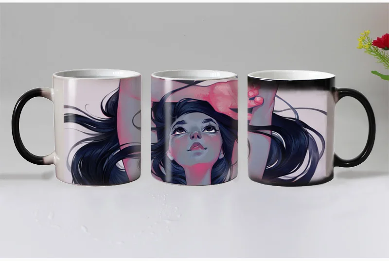 free shipping girl Heat Reveal Mug Ceramic Color Changing Coffee Magic Tea Cup Mugs best gift for friends | Дом и сад