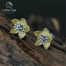 Lotus весело Настоящее стерлингового серебра 925 природных творческий ручной Красивые ювелирные изделия Винтаж свежие цветы Серьги-гвоздики для Для женщин brincos