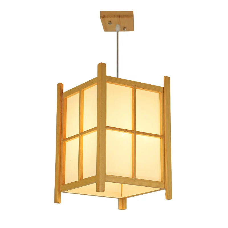 Japanese Tatami wood lantern LED pendant light fixture modern brief