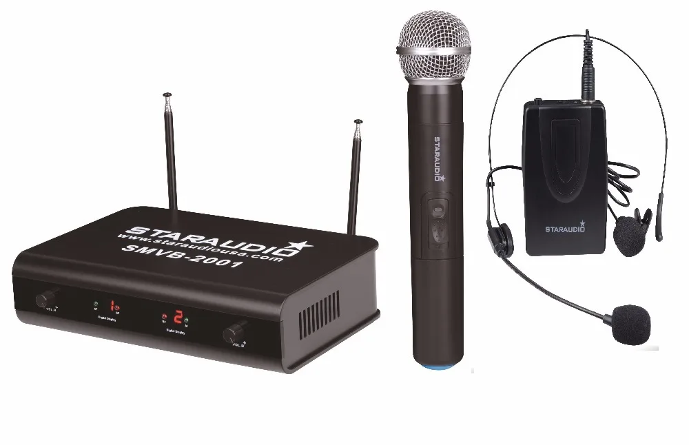 Беспроводная VHF 2CH двойная ручная гарнитура с микрофоном STARAUDIO SMVB 2001A + B Pro микрофон