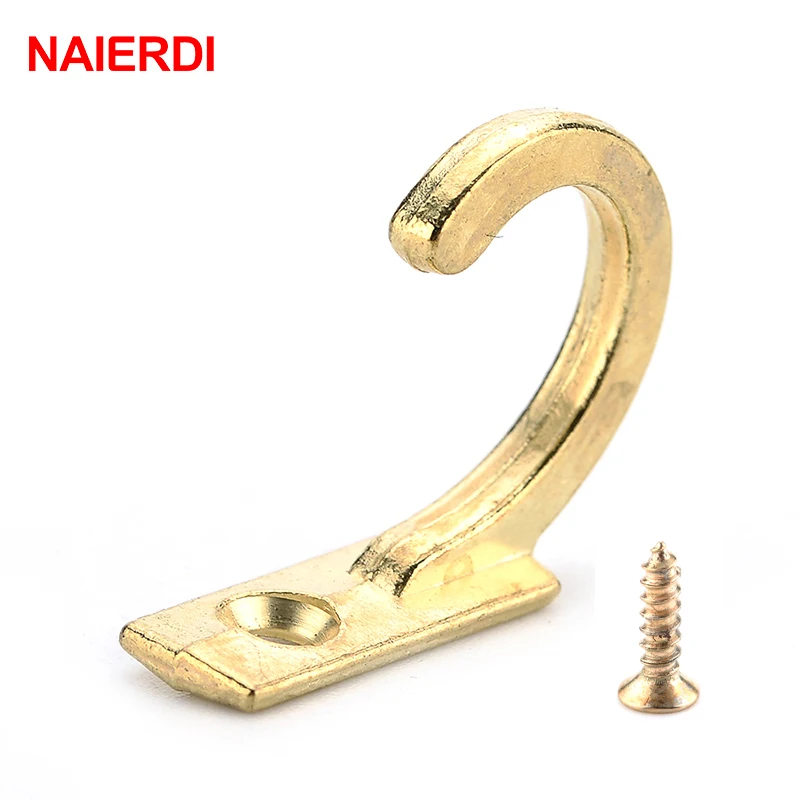 NAIERDI 10 قطع صغيرة العتيقة السنانير حمالة تعليق جدارية منحني مشبك القرن قفل المشبك هوك ل خشبية مجوهرات مربع أثاث