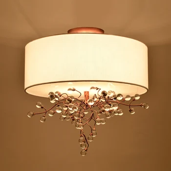 

Nordic American crystal pendant light living room bedroom iron cloth lampshade hanging lighting lamp