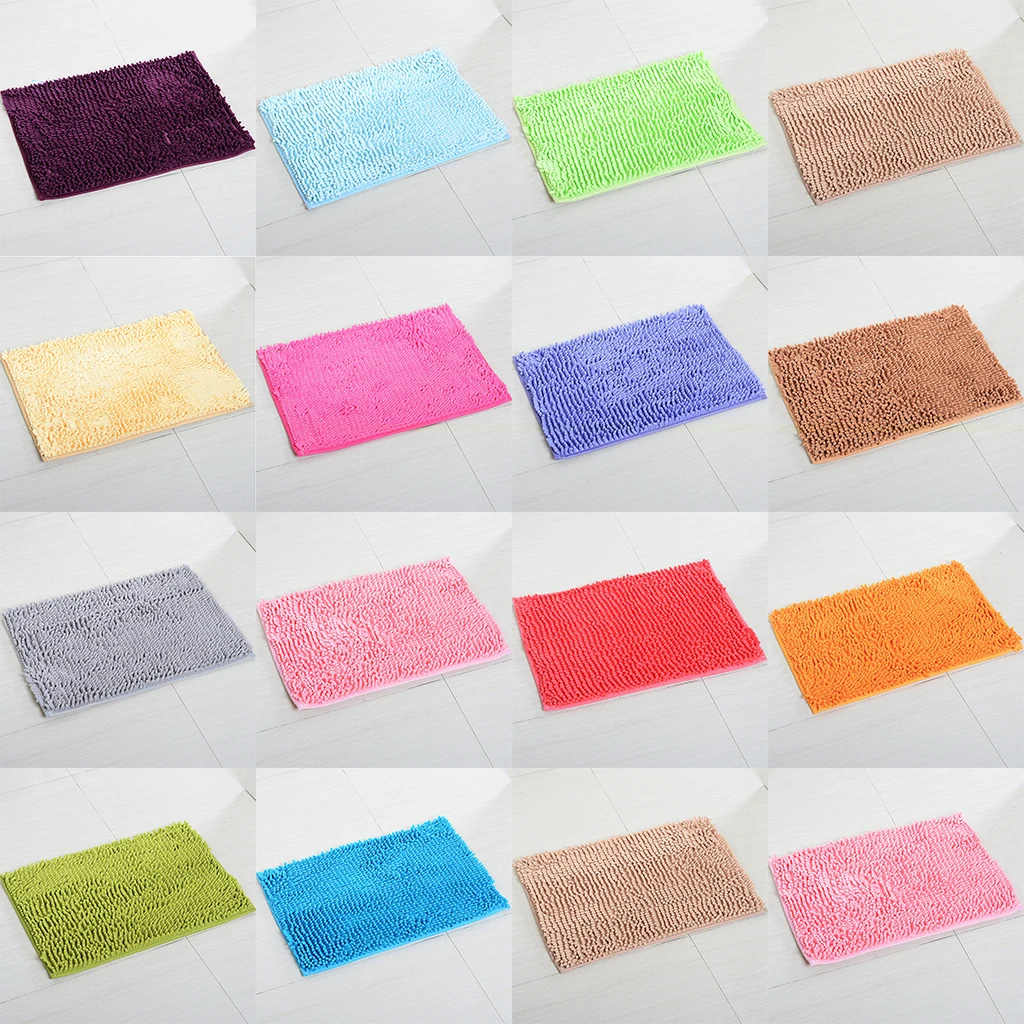 Напольный коврик из полиэстера нескользящий однотонный для ванной синели мягкий