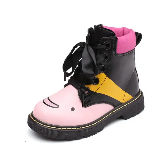 Новинка года; детская обувь из искусственной кожи; водонепроницаемые ботинки Martin для девочек; детские зимние ботинки; резиновые сапоги для девочек; модные кроссовки с героями мультфильмов - Цвет: Черный