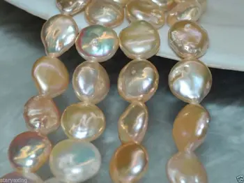 

wan Wholesale 4 strands AA+ Natural 11-12mm pink coin freshwater pearls 15"