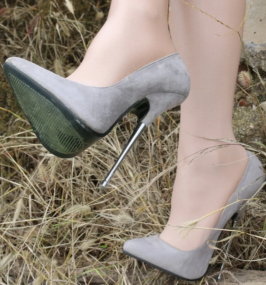 

Sexy Gray Women's Flock Pointed Toe Pumps Shoes Pointed Toe Steel Heel 16cm Big Size Lady A6