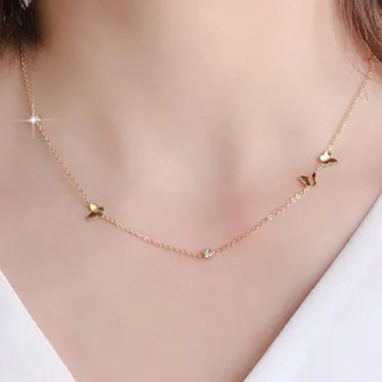 YUN RUO New Arrival Rose Gold Color Fashion Crystal Butterfly Chain Necklace Titanium Steel Jewelry Woman Gift Never Fade