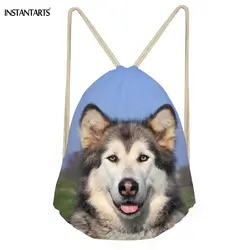 INSTANTARTS милая собака Аляскинский маламут принт Для мужчин Для женщин завязки сумки модные хранения рюкзаки многофункциональный Softback