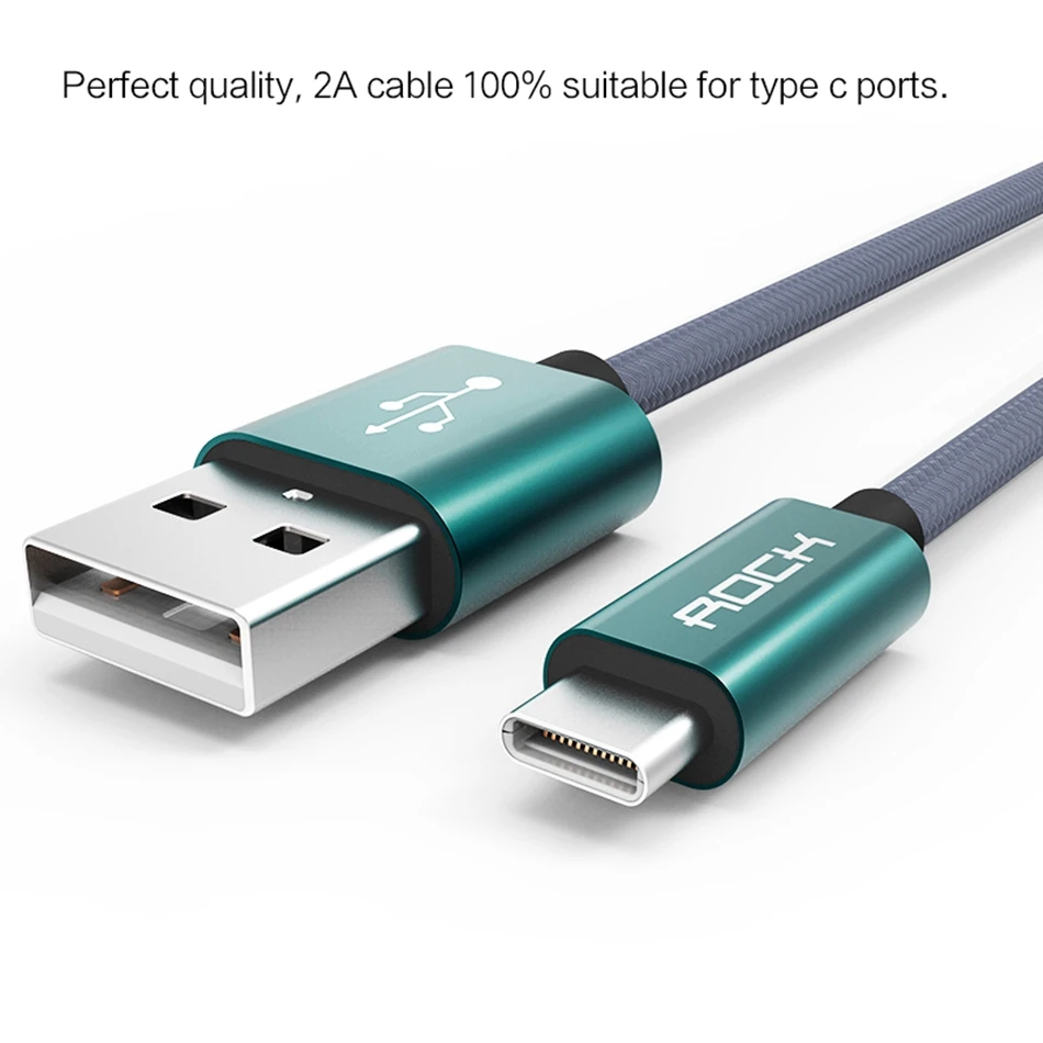 Металлический usb type-C кабель, ROCK Metal Быстрая зарядка usb type-C ...