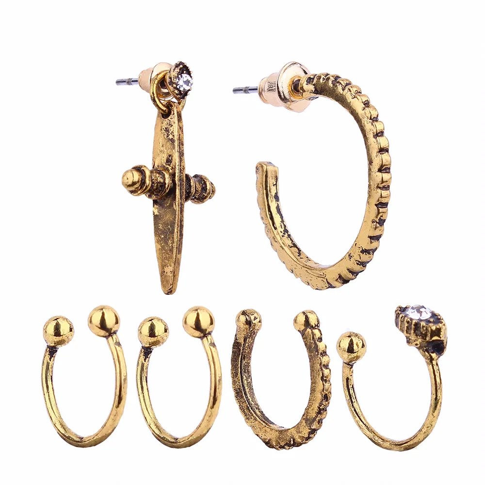 6pc/set Women Vintage Metal Cross stud earrings Fashion Carving cuf earrings set Punk