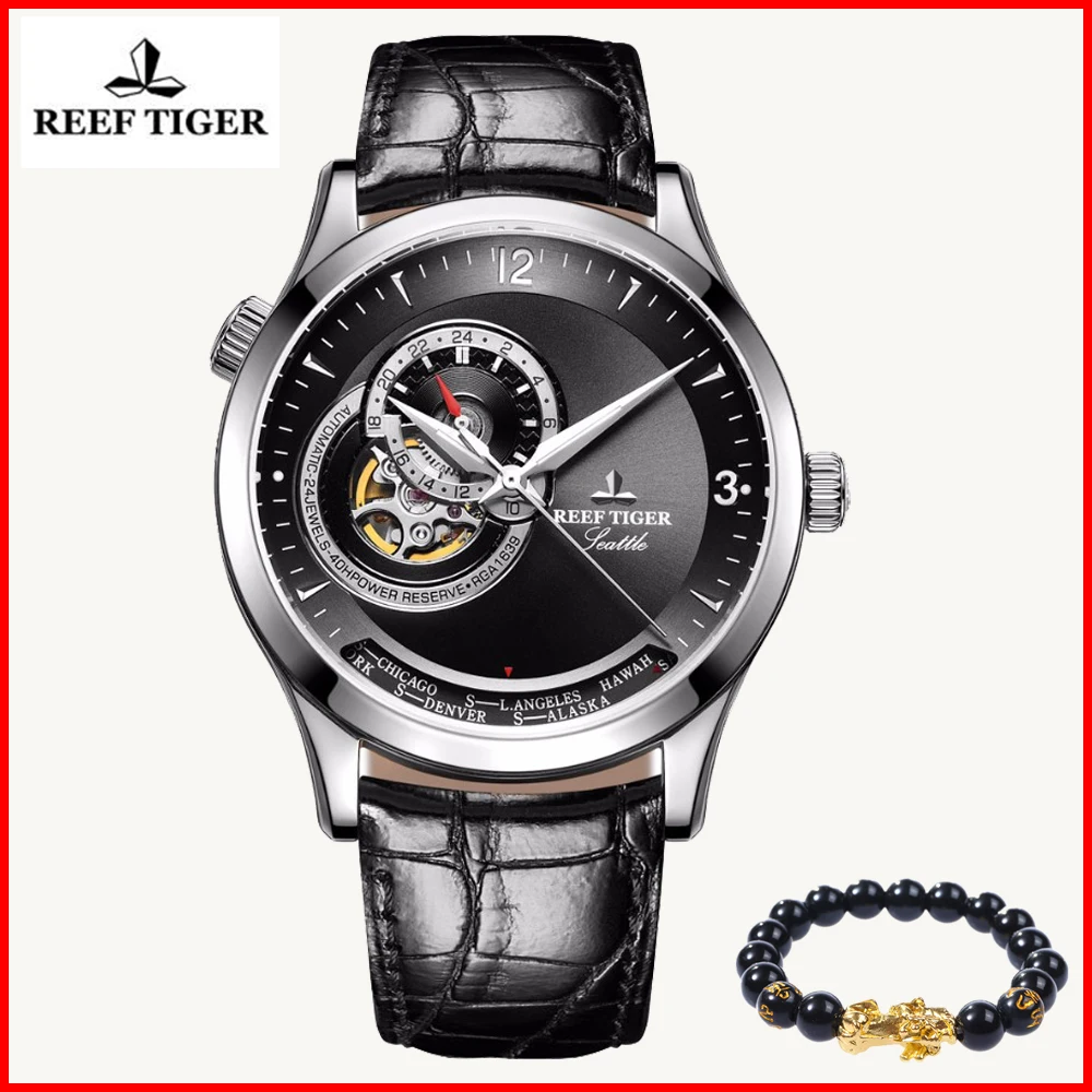 

Reef Tiger/RT Brand Men Casual Watches Reloj Hombre Automatic Calfskin Mechanical Tourbillon Watch Clock Relogio Masculino+gift