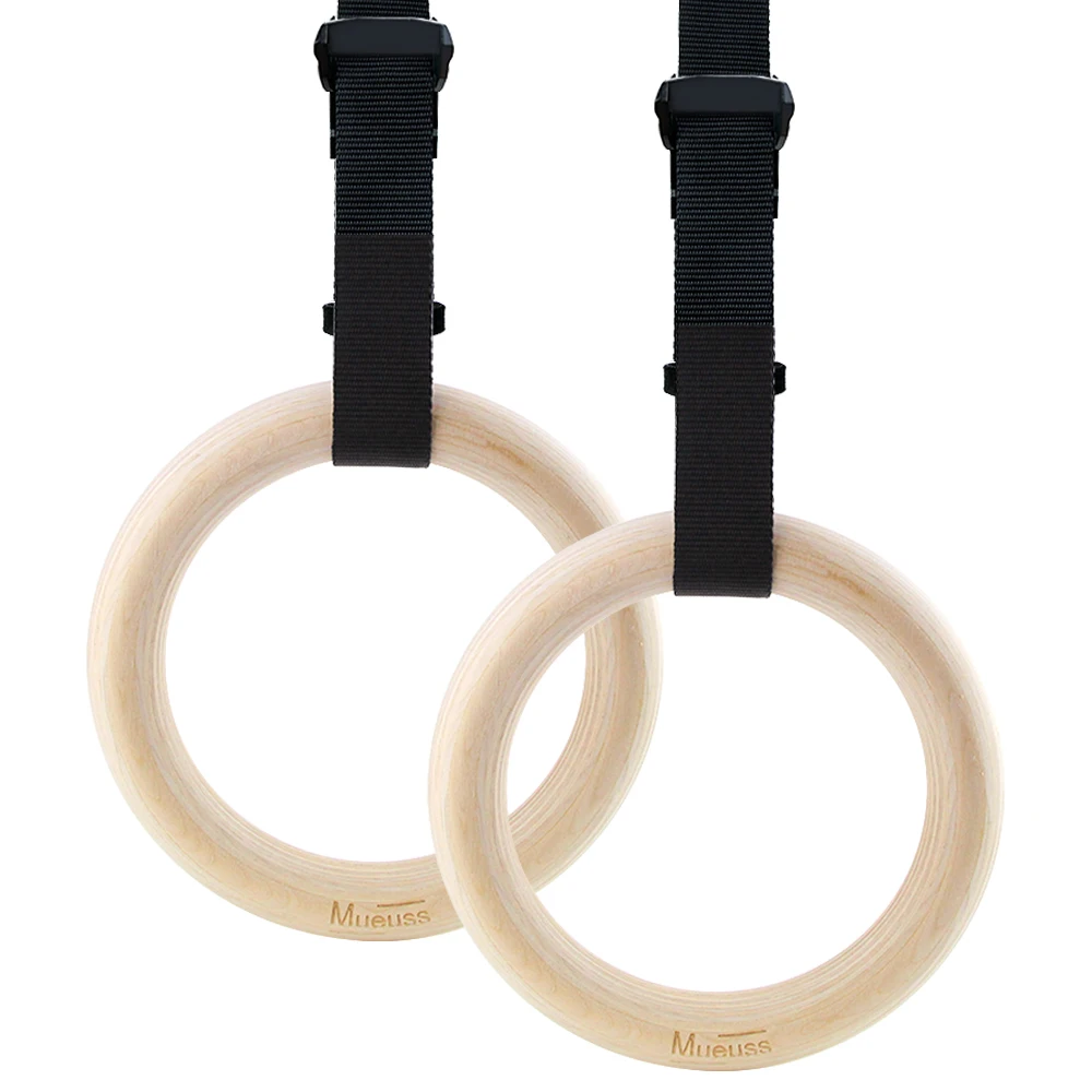 Gymnastic Rings Wooden Gym Rings with Adjustable Straps