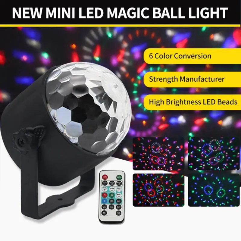 

LED Crystal Magic Ball Stage Lights Voice Control Colorful Party Decor Lamp Crystal Magic Ball Colorful Rotating Light RGB Color