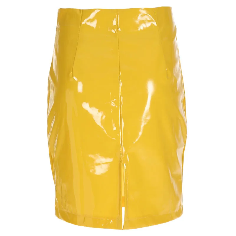 Золотые стрелки Street Wear Повседневное короткая женская юбка на молнии карандаш сексуальное Клубное платье Для женщин пикантные вечерние PU