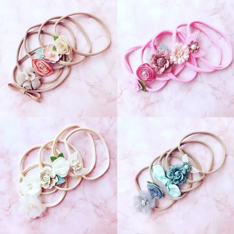 

5 Pcs/set Baby Hair Band Flower Shape Handmade Kids Headband Birthday Holiday Photography Props Head Jewelry Gifts