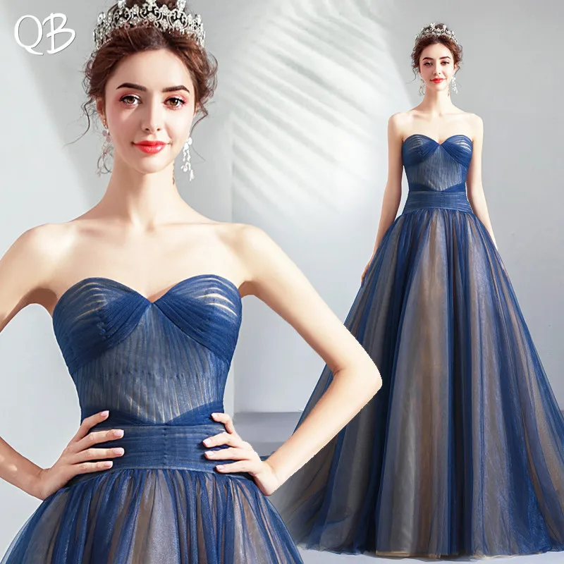 black ball gown Blue Ball Gown Sweetheart Tulle Elegant Formal Simple Evening Dresses 2020 New Fashion Bride Party Prom Dress XK207 petite formal dresses & gowns