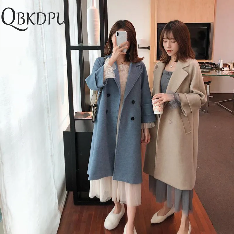 

Women Fashion Thick Wool Blend Coat Casual Autumn Winter Elegant Overcoat 2019 New Long Sleeve Turn-down Collar Outwear Jacket