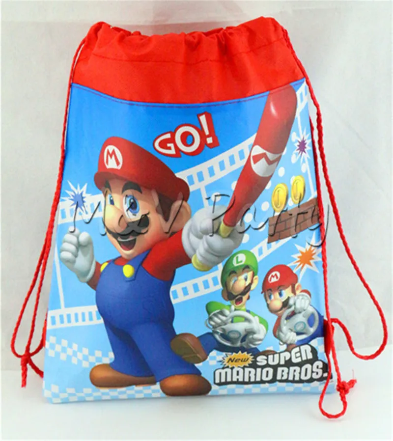 Супер Марио Бро Мультфильм Drawstring сумка Нетканая ткань сумки школьный