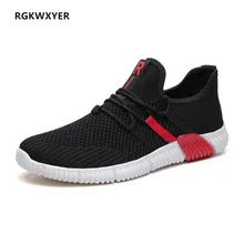 RGKWXYER Men Casual Shoes Fly Knit Breathable Men Shoes Lace-Up Mesh Slip On Sneakers High Quality Comfortable Running Shoes knit design slip on sneakers