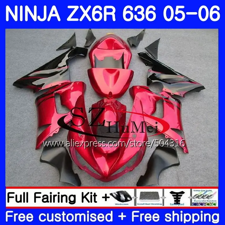 

Body For KAWASAKI NINJA 600CC ZX 6R 05-06 ZX-636 ZX636 9NO.1 ZX6R 05 06 ZX600 ZX 636 ZX-6R 2005 2006 Fairings kit Red flames Hot